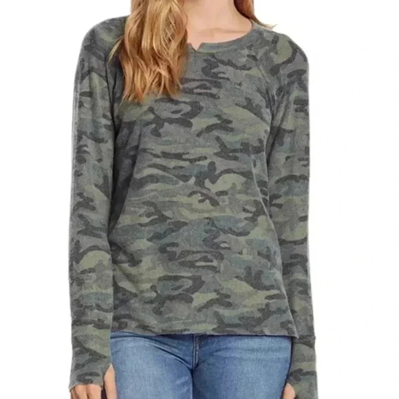 Michael Stars Sz.SP Small Petite Top Green Camo Long Sleeve Terra Shirt Soft NWT - Picture 1 of 9